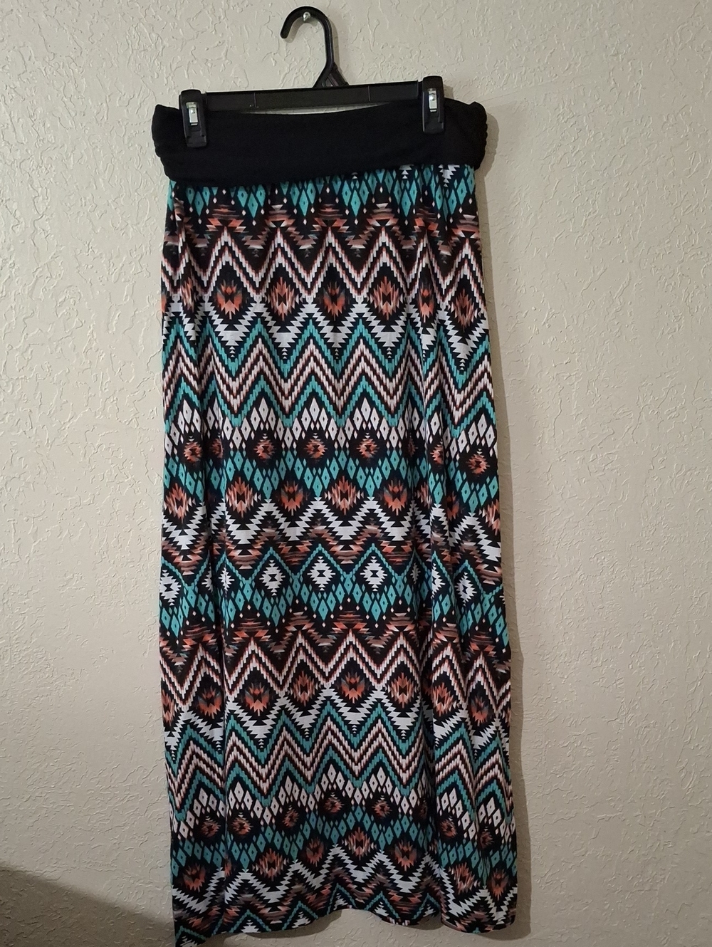 Vanity Aztec-Print Maxi Skirt in Teal, Rust & Black